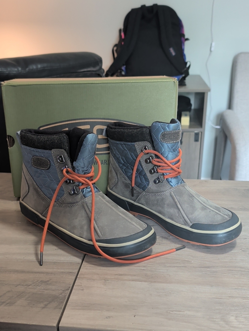 KEEN Women's Gray & Blue Waterproof Lace-Up Winter Boots